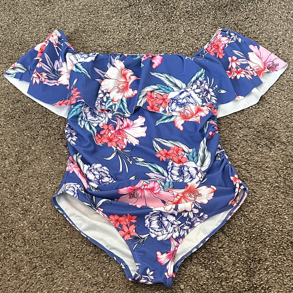 Pinkblush Floral Blue One Piece Maternity Swimsuit